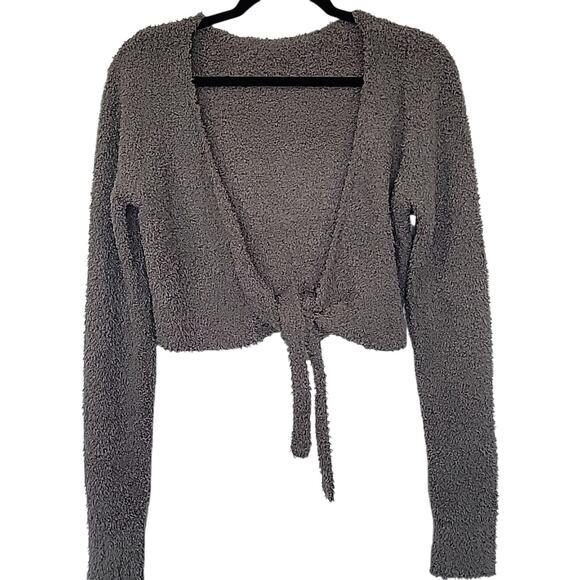 NWT Skims Cozy Cropped Tie Front Sweater in Smoke, L/XL - Picture 1 of 6